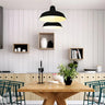 Series of Innermost Foundry 40 black pendants in a commercial hotel lobby