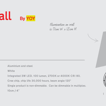 White YOY wall mounted light sconce, a Red Dot Award 2017 winner, for hallways.