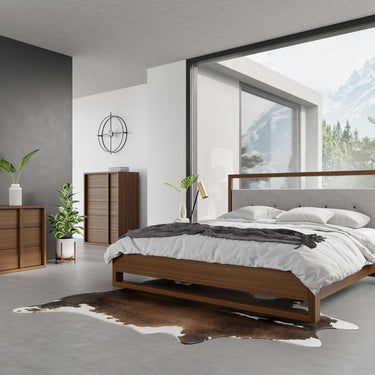 Nova Domus Falcor Grey Fabric & Walnut Veneer Bed