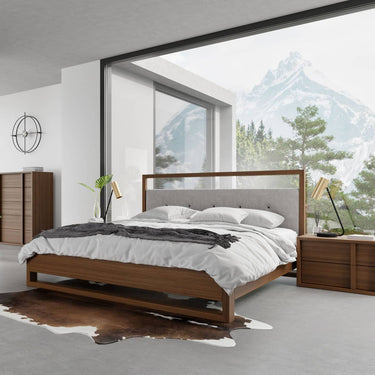 Nova Domus Falcor Grey Fabric & Walnut Veneer Bed