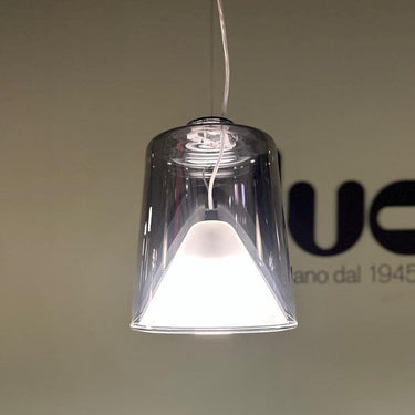Lanterna 477 pendant light by Oluce in smoky grey Pyrex glass