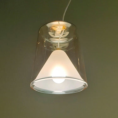 Lanterna 477 pendant light by Oluce in amber Pyrex glass with a sand-blasted inner diffuser