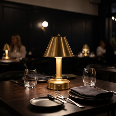 Mini Lara rechargeable lamp, Antique Brass with Tapered Metal Shade – view 2