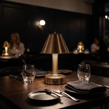 Mini Lara rechargeable lamp, Dark Antique Brass with Tapered Metal Shade – view 2