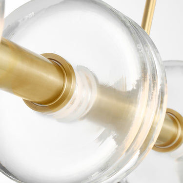 Close-up of Italian poured-cast glass disk on Laurel X-Large LED chandelier, showing light movement.