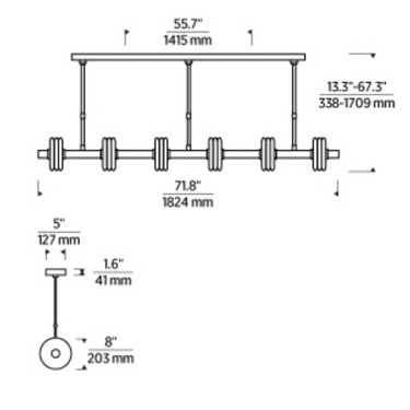 Sloped ceiling adaptable (30°) Laurel chandelier with included rigid stems for flexible installation.