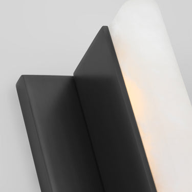 Sleek 32-inch bronze LED sconce with natural alabaster stone details.