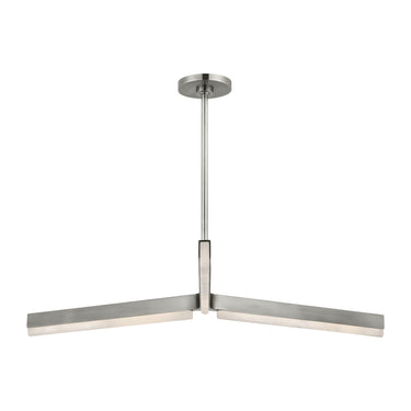 Linea 42 LED chandelier's thin metal channel embracing solid alabaster shade in Antique Nickel finish