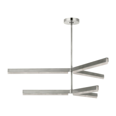 Visual Comfort Linea Two-Tier Chandelier, sleek antique nickel frame with glowing alabaster shades, 2700K LED.