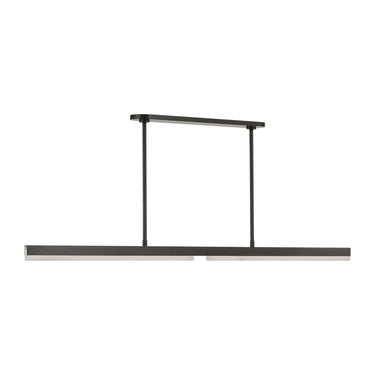 Visual Comfort Linea 60" linear LED chandelier in a rich  bronze, showcasing sleek design for large residential kitchens.