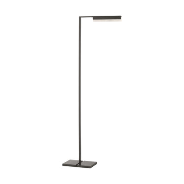 Linea 42" LED Floor Lamp's channel-set alabaster shade detail, glowing warm white with bronze finish.