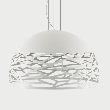 Italian Lodes Kelly Dome pendant light with laser-cut Matte White metal shade