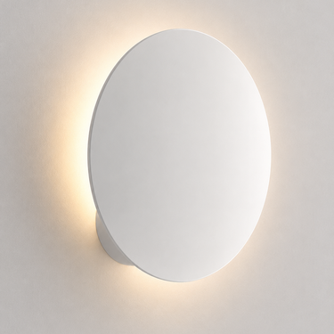 Contemporary matte white Lodes Puzzle Round Single LED light mounted on a white wall