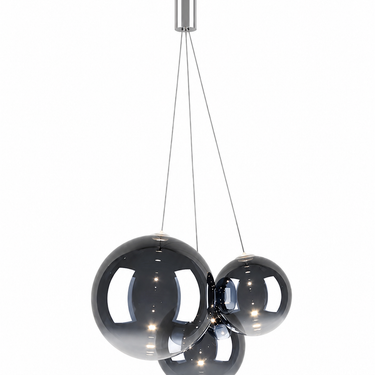 Three-light Lodes Random chandelier with glossy smoke globe diffusers
