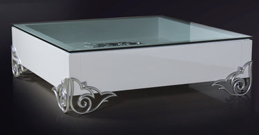 LS538 Emma White Coffee Table with Glass Top