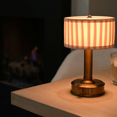 Mini Lucy rechargeable lamp, Dark Antique Brass with Pleated Shade – view 5