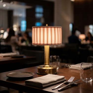 Mini Lucy rechargeable lamp, Antique Brass with Pleated Shade – view 4