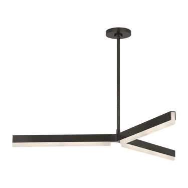 Sleek Linea 42 Width LED Chandelier in bronze, showcasing natural alabaster shades.