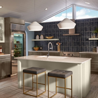 Brummel Grande Pendant with soft diffused lighting over a kitchen island