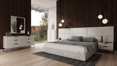 Nova Domus California King Marbella Italian White Marble Bed with 2 Nightstands