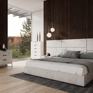 Modern Nova Domus Marbella Italian White Marble Bed with 2 Nightstands