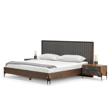 Eastern King Nova Domus Metcalf Walnut & Grey Bed with Two Nightstands