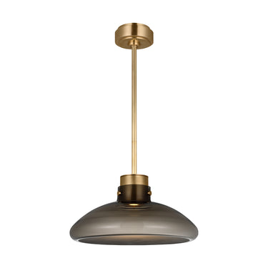 Morgan 16 inch smoked glass LED pendant light with hand-rubbed brass finish by Visual Comfort