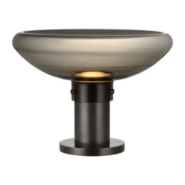 Smoke Italian glass table lamp with bronze hardware and touch dimmable LED light – Morgan 16"