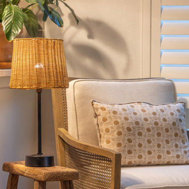 Black Mini Cordless Buffet Lamp by Modern Lantern with Rattan Shade