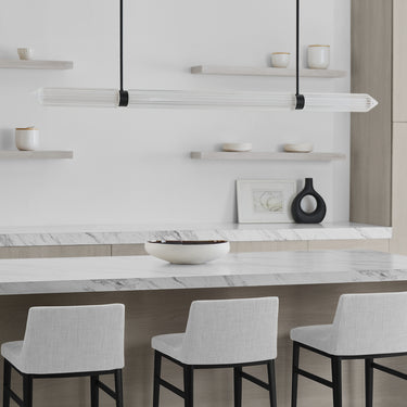 Modern 61-inch pendant light with fluted crystal shades and integrated LED for open-concept spaces