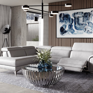 Lamod Italia Monte Carlo Italian Grey Leather RAF Sectional Sofa