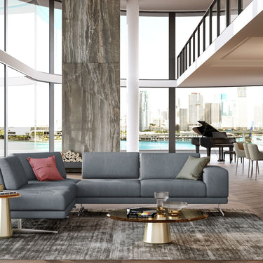 Lamod Italia Mood Blue Leather Left Facing Sectional Sofa