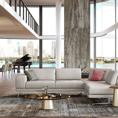 Lamod Italia Mood Light Grey Leather Right Facing Sectional Sofa