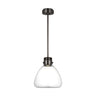Morgan 12 inch LED pendant light with bronze finish and clear Italian glass for modern dining rooms