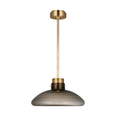 Contemporary brass LED hanging light fixture with smoked glass – Morgan 16-inch by Visual Comfort