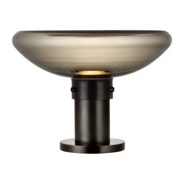 High-end mid-century table lamp with warm dimming LED and bronze detailing with smoke Italian Glass  by Visual Comfort