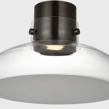 Visual Comfort Morgan 18″ round LED ceiling fixture in burnished bronze with clear glass shade