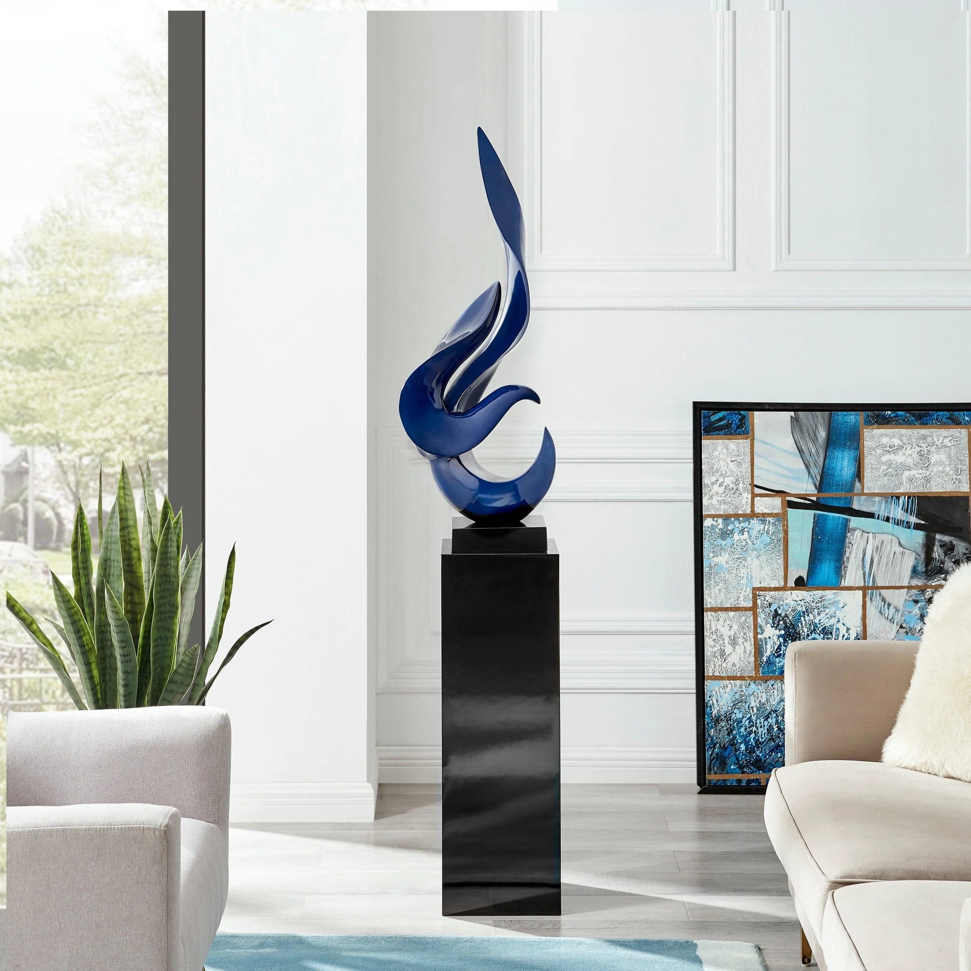 Finesse Decor Navy Blue Flame Floor Sculpture With Black Stand 2