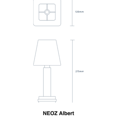 Size drawing of the NEOZ Albert: 10.8 in tall, 4.7 in wide (275 x 120 mm)