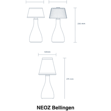Size drawing of the NEOZ Bellingen: 9.1 in tall, 4.6 in wide (230 x 116 mm)