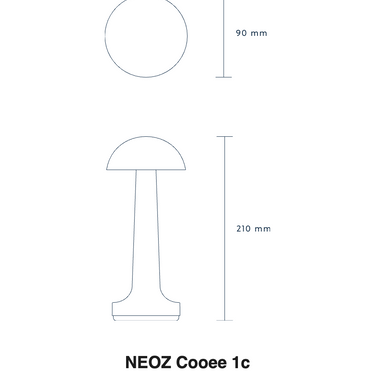 Size drawing of the NEOZ Cooee 1c: 8.3 in tall, 3.5 in wide (210 x 90 mm)