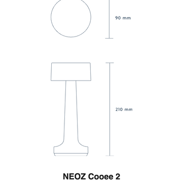 Size drawing of the NEOZ Cooee 2: 8.3 in tall, 3.5 in wide (210 x 90 mm)
