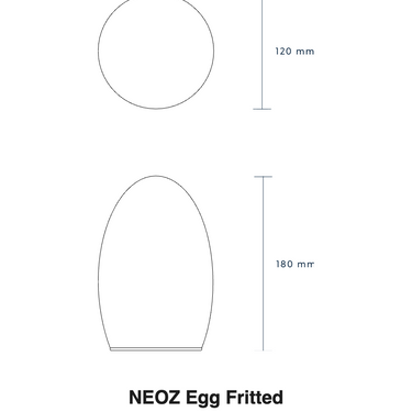 Size drawing of the NEOZ Egg Fritted: 7.1 in tall, 4.7 in wide (180 x 120 mm)
