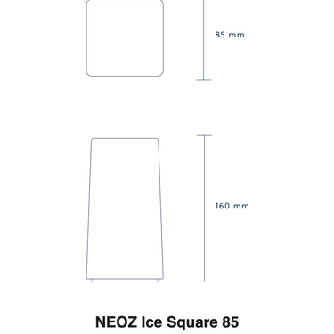 Size drawing of the NEOZ Ice Square 85: 6.3 in tall, 3.3 in wide (160 x 85 mm)