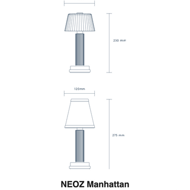 Size drawing of the NEOZ Manhattan: 10.8 in tall, 4.7 in wide (275 x 120 mm)