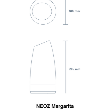 Size drawing of the NEOZ Margarita: 8.1 in tall, 3.9 in wide (205 x 100 mm)