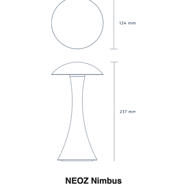 Size drawing of the NEOZ Nimbus: 9.3 in tall, 4.9 in wide (237 x 124 mm)