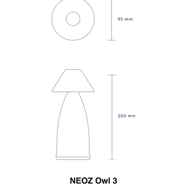 Size drawing of the NEOZ Owl 3: 7.9 in tall, 3.7 in wide (200 x 95 mm)