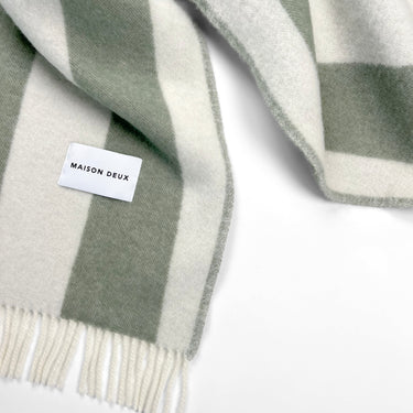 Agave (Olive Green & White) Rough Stripe Blanket by Maison Deux, photo 3