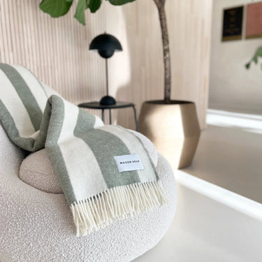 Agave (Olive Green & White) Rough Stripe Blanket by Maison Deux, photo 5